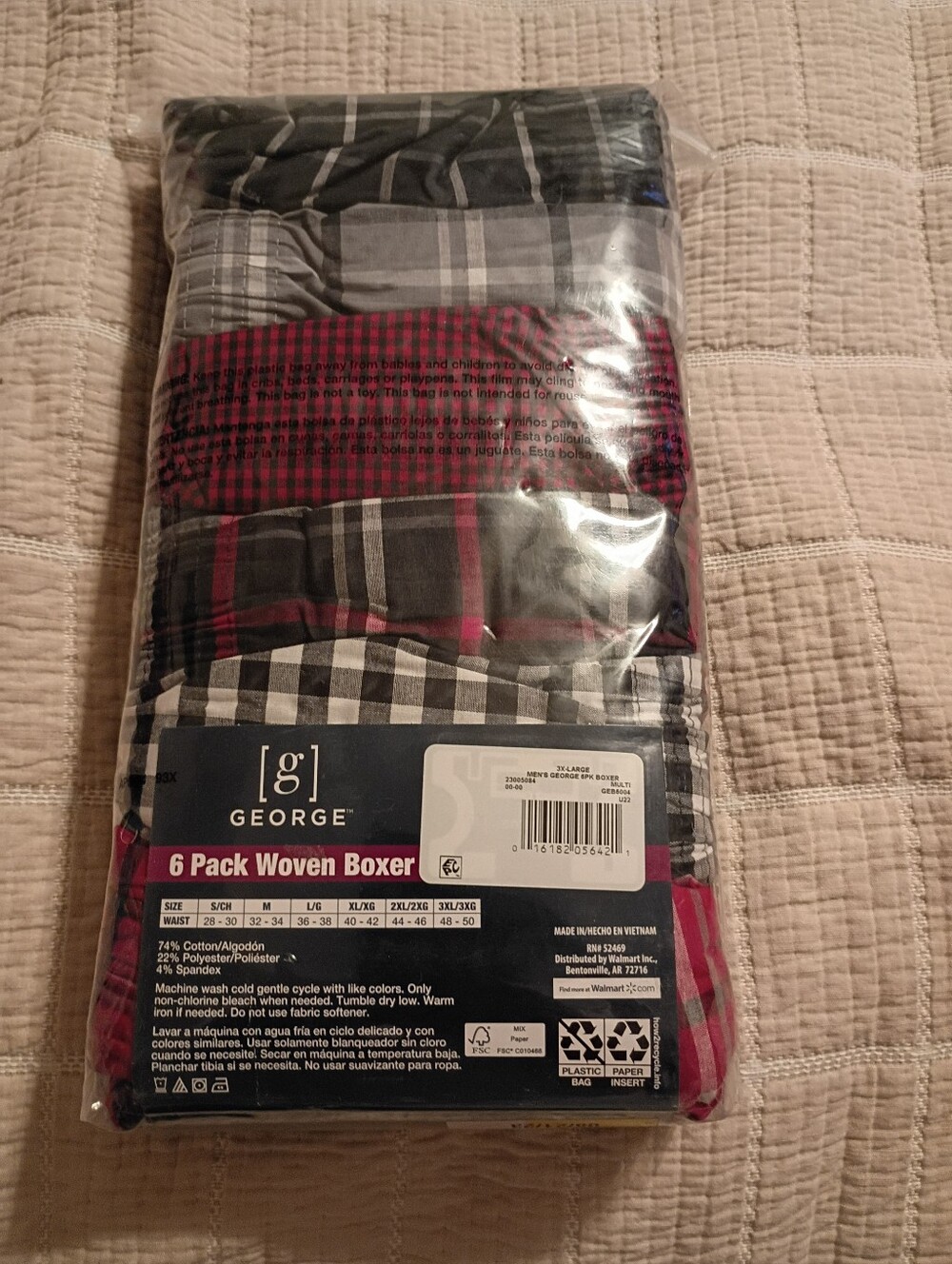 George Men's 6-Pack Woven Boxers - Black, Gray & Red Plaid